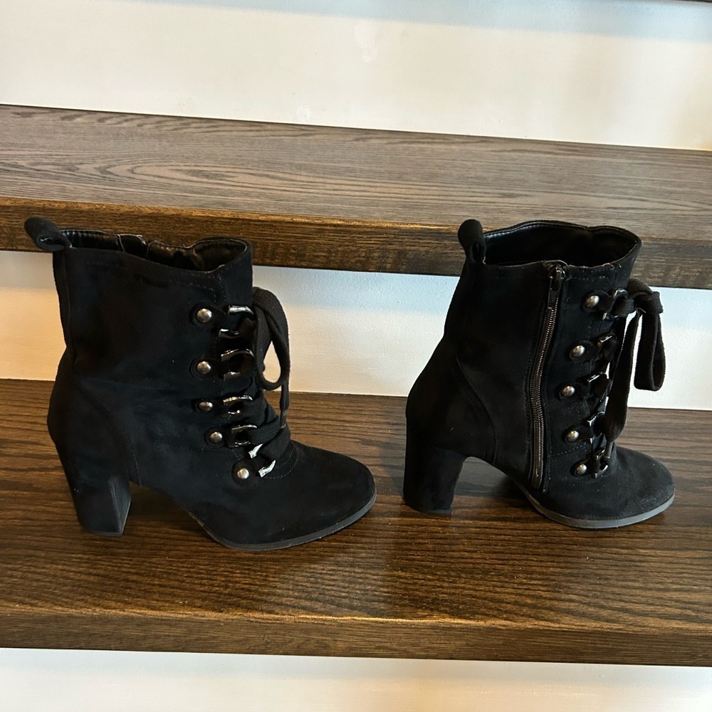 Black Lace-Up Women's Boots - Picture 2 of 5